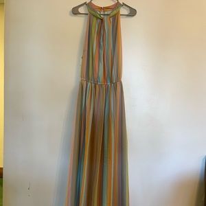 High scoop neck colorful stripped maxi dress